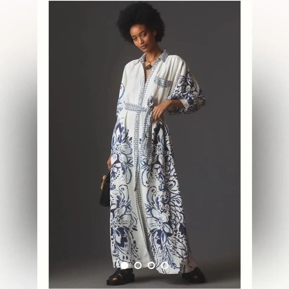 Maeve by Anthropologie The Irene Linen Shirt Dress by Maeve. Color:
BLUE MOTIF